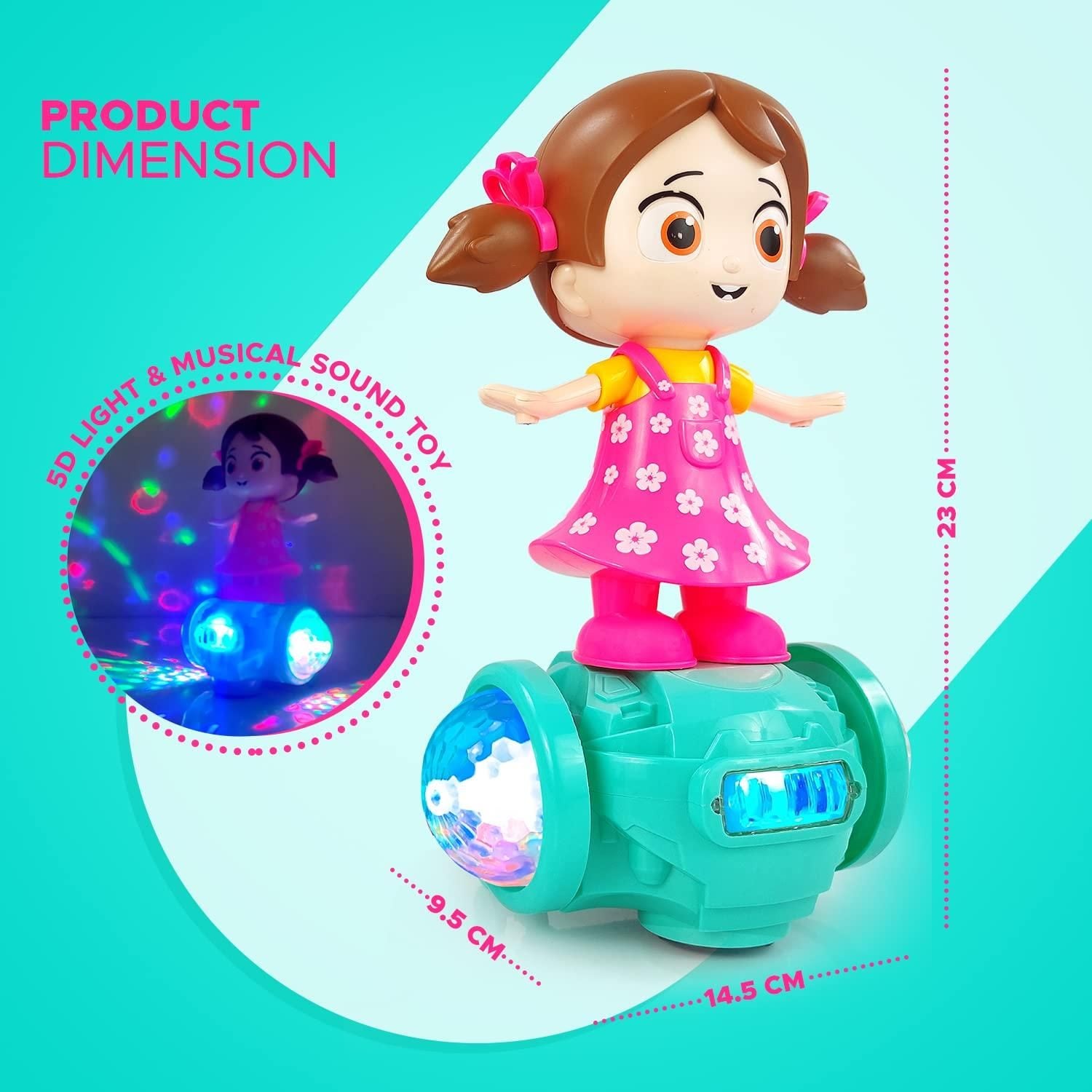 360 Degree Rotating Musical Dancing Girl with 5D Light & Musical Sound Multicolor - PURE