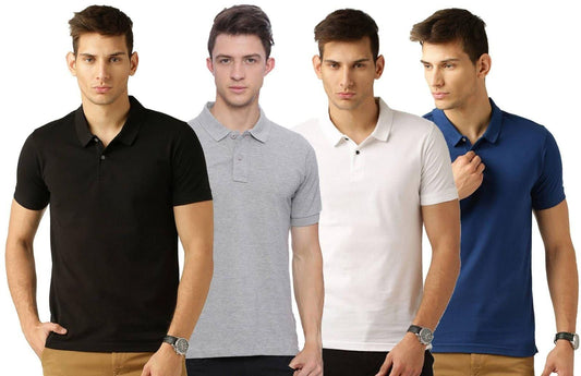 Fidato Men's Half Sleeves Polo Neck T-shirt 4PPT11 (Pack of 4) - PURE