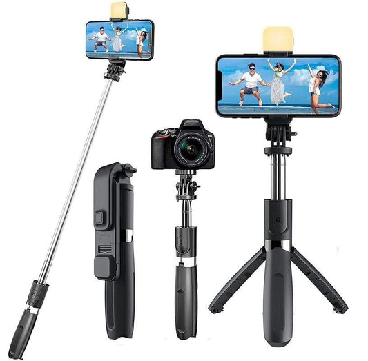 Extendable Flash 3-in-1 Selfie Stick Tripod with Bluetooth Remote - PURE