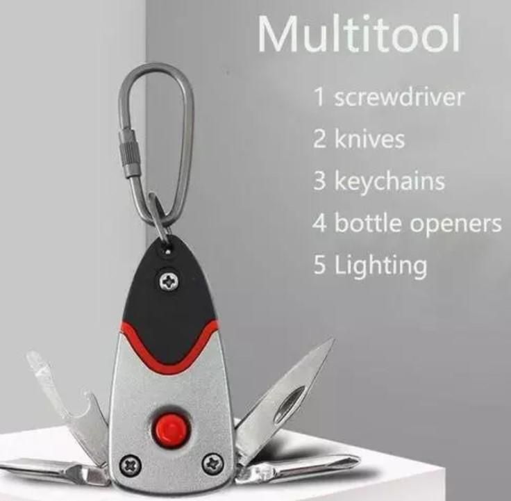 Key Chains 6-In-1 Folding Mini Screwdriver Stainless Steel Tool With LED - PURE