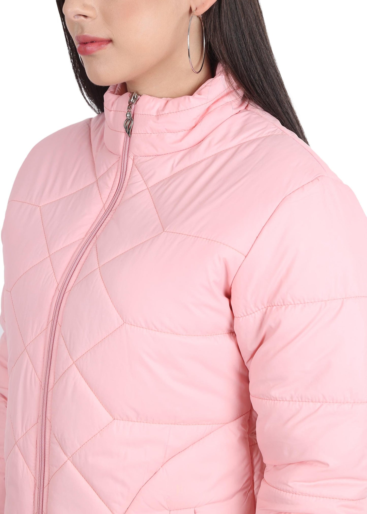 Xohy Women's Pink Winter Wear Full Sleeve Solid Puffer Jacket - PURE