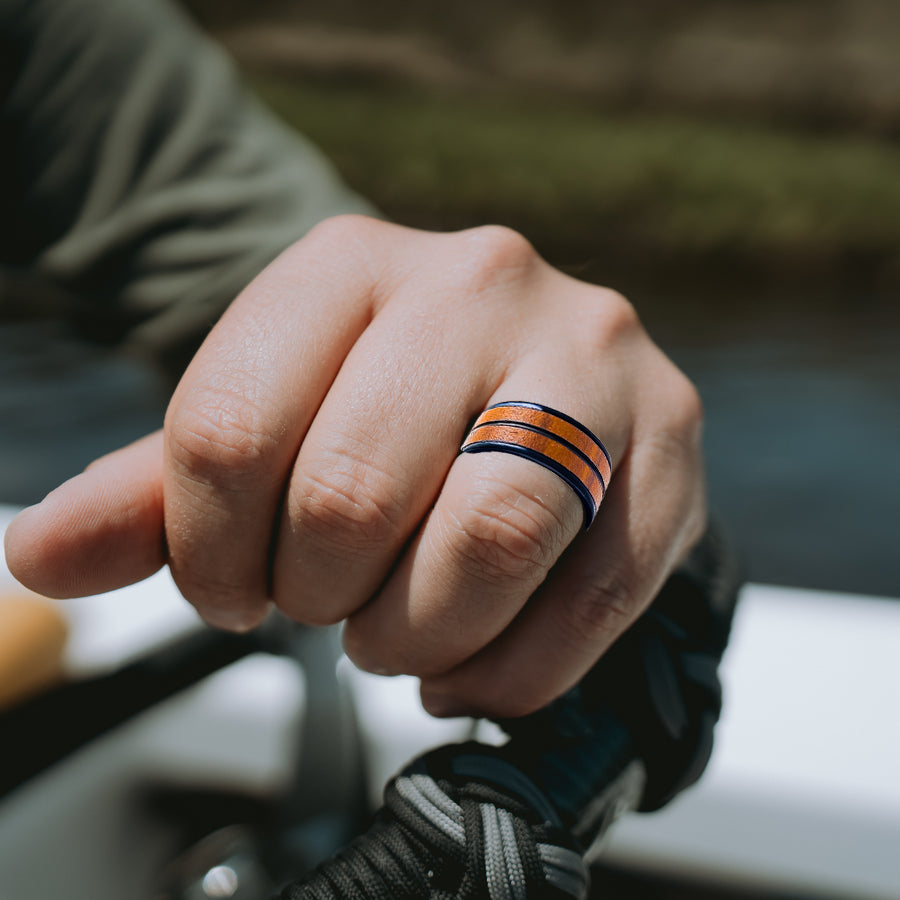 Saizen Stylish Brown Black Band Finger Ring for Men boys - PURE