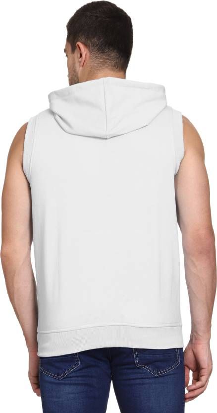 Men Sleeveless Solid Hooded Sweatshirt - PURE