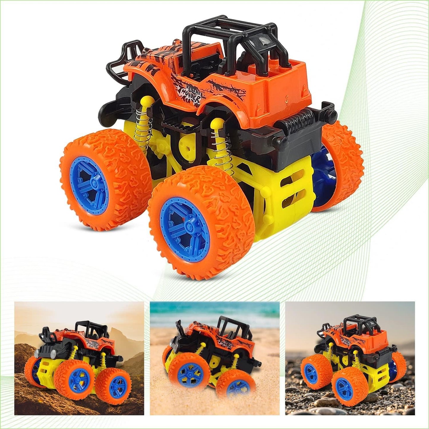 360 Degree Mini Monster Trucks Friction Powered Cars for Kids (Pack Of 2) - PURE