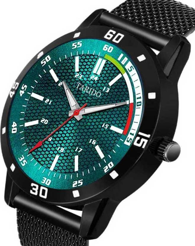 Analog Watch - For Men GREEN DIAL BLACK STRAP - PURE