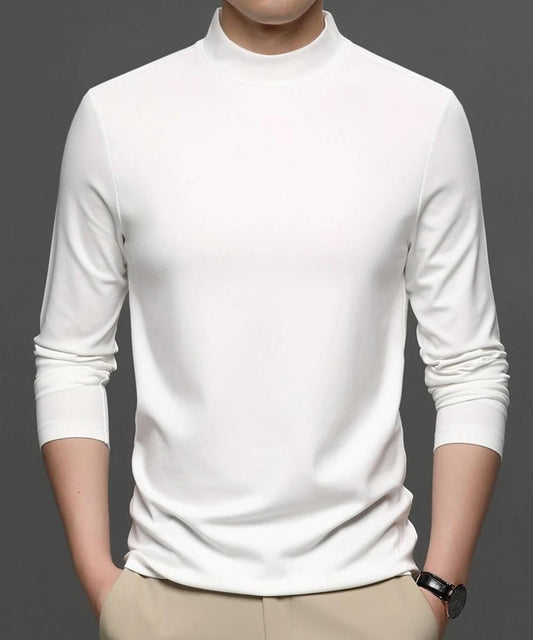 Polyester Solid Full Sleeves Mens Round Neck T-Shirt - PURE