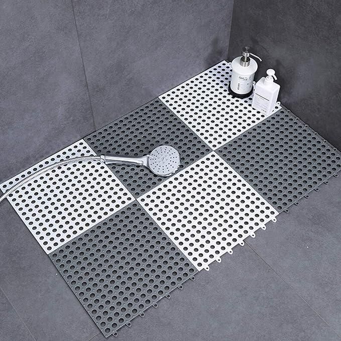 Rubber Bath Mat with Drain Holes and Drainage Pack of 6 - PURE