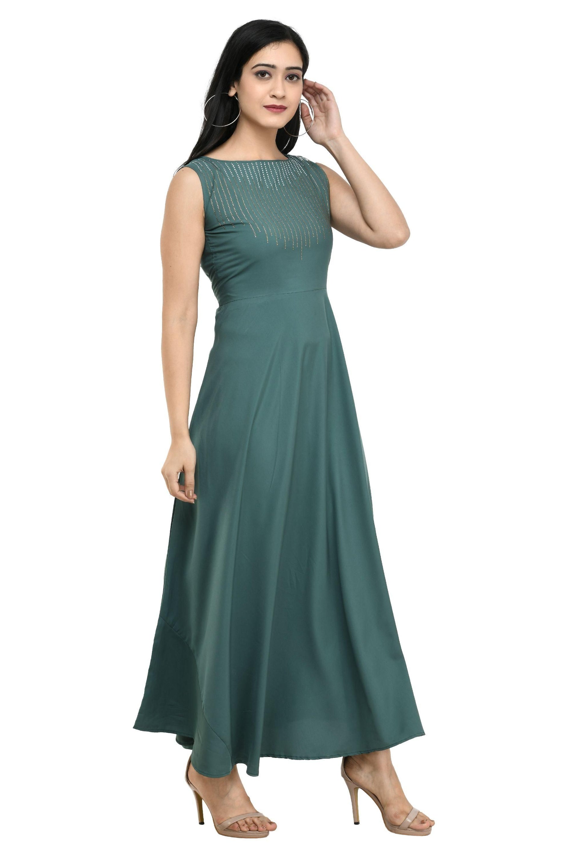 Women's Polyester Solid Maxi Dress - PURE