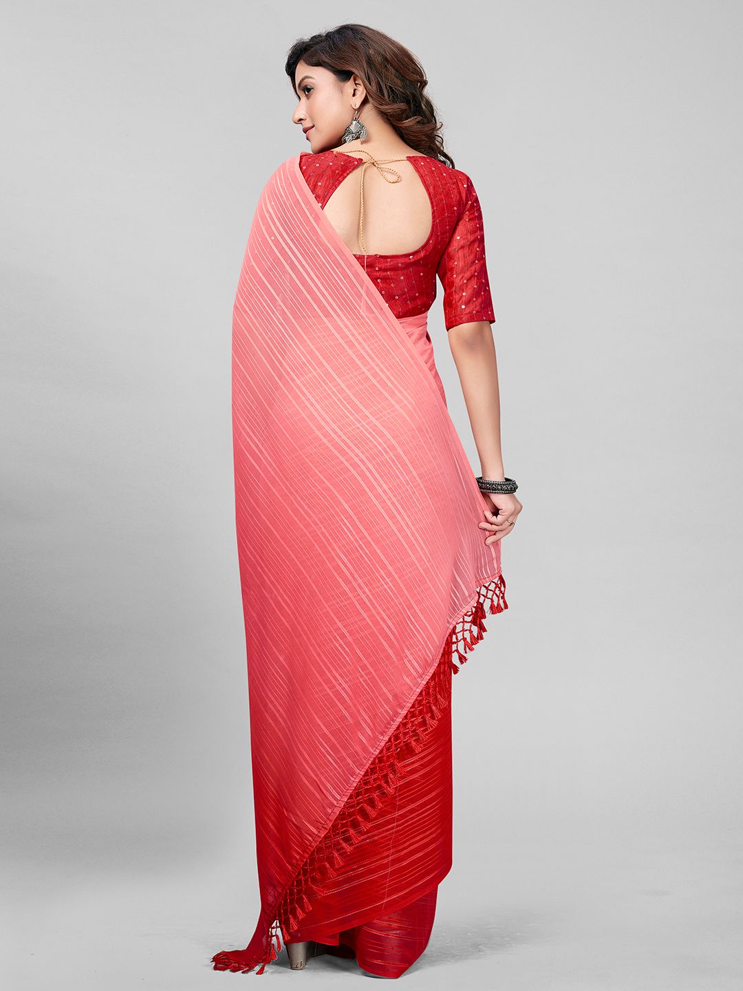 Fancy Embellished Pink Coloured Silk Saree with Blouse Piece - PURE