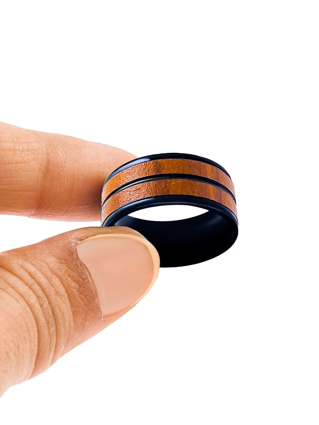 Saizen Stylish Brown Black Band Finger Ring for Men boys - PURE