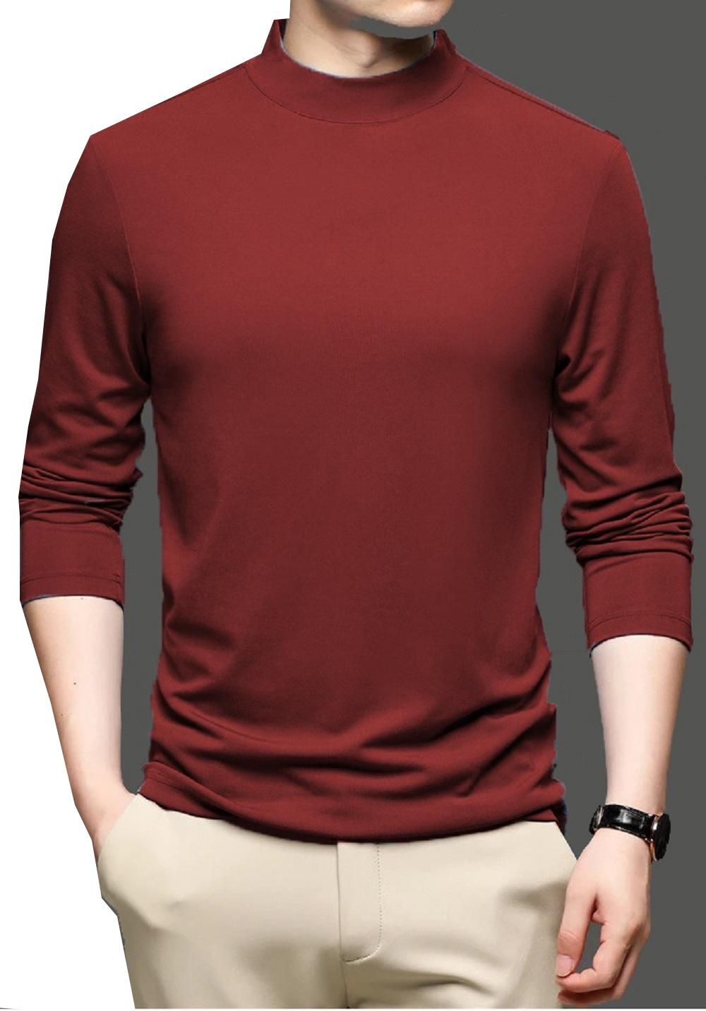 Polyester Solid Full Sleeves Mens Round Neck T-Shirt - PURE