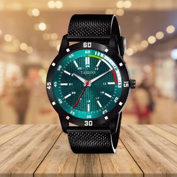 Analog Watch - For Men GREEN DIAL BLACK STRAP - PURE