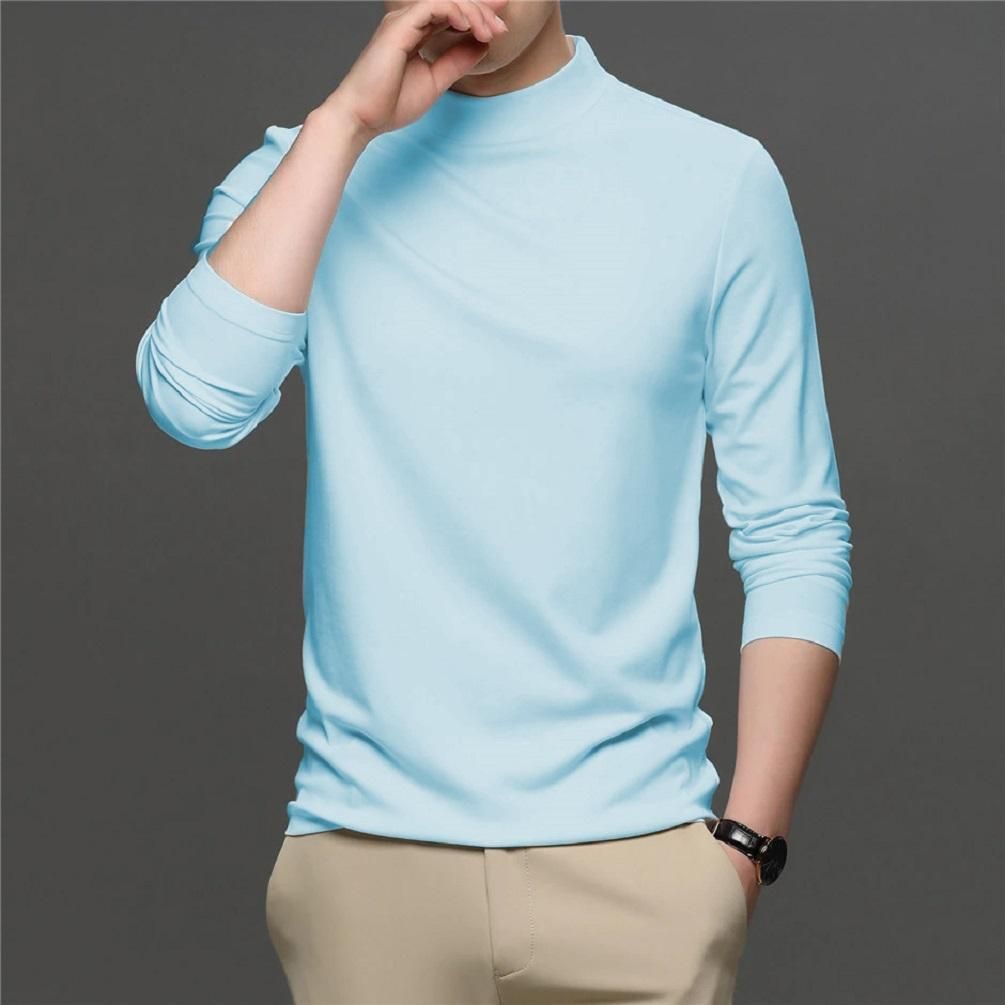 Polyester Solid Full Sleeves Mens Round Neck T-Shirt - PURE