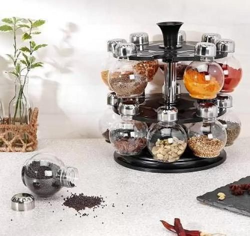 Multipurpose Plastic Big Revolving Spice Rack 16 in 1 - PURE