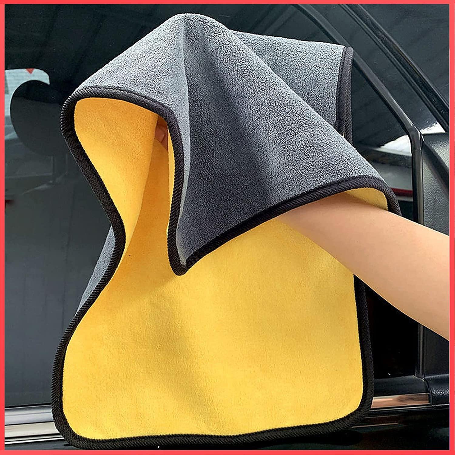 Microfibre Car Cloth (60x30 cm + 30x30 cm) ,Thick Plush Lint & Streak-Free Multipurpose Double-Sided Cloths Automotive Towels for Car Bike Cleaning Polishing Washing & Detailing (Pack of 2) - PURE