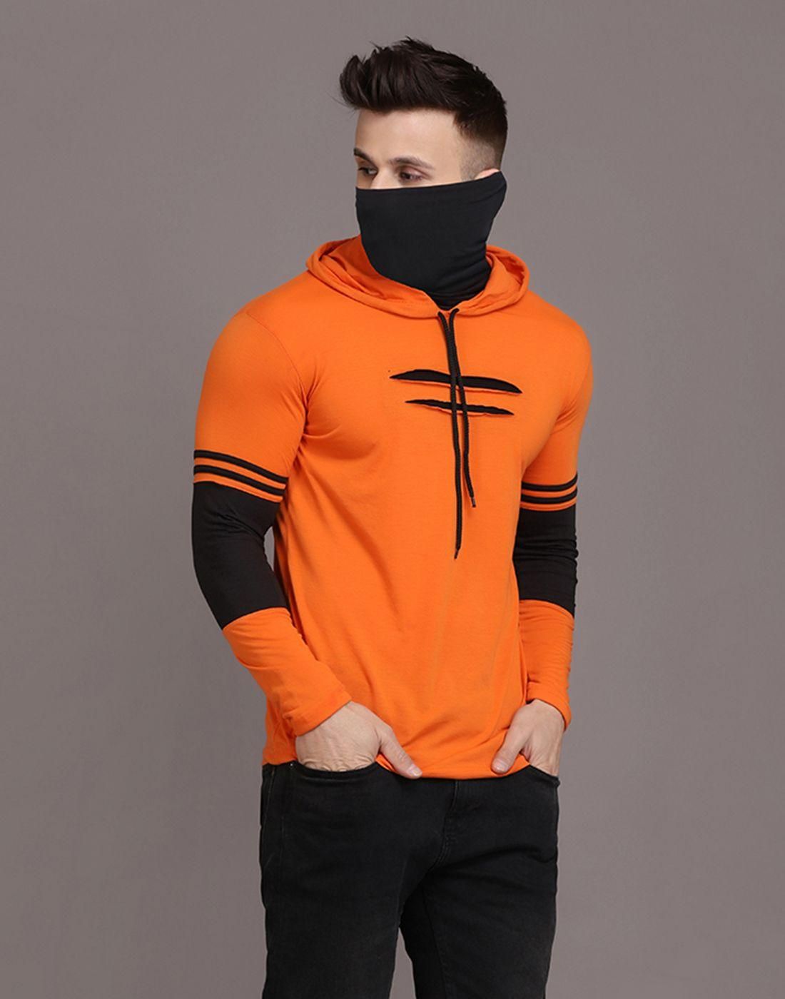 Denzolee Colorblocked Men's Hooded T-Shirt With Mask - PURE