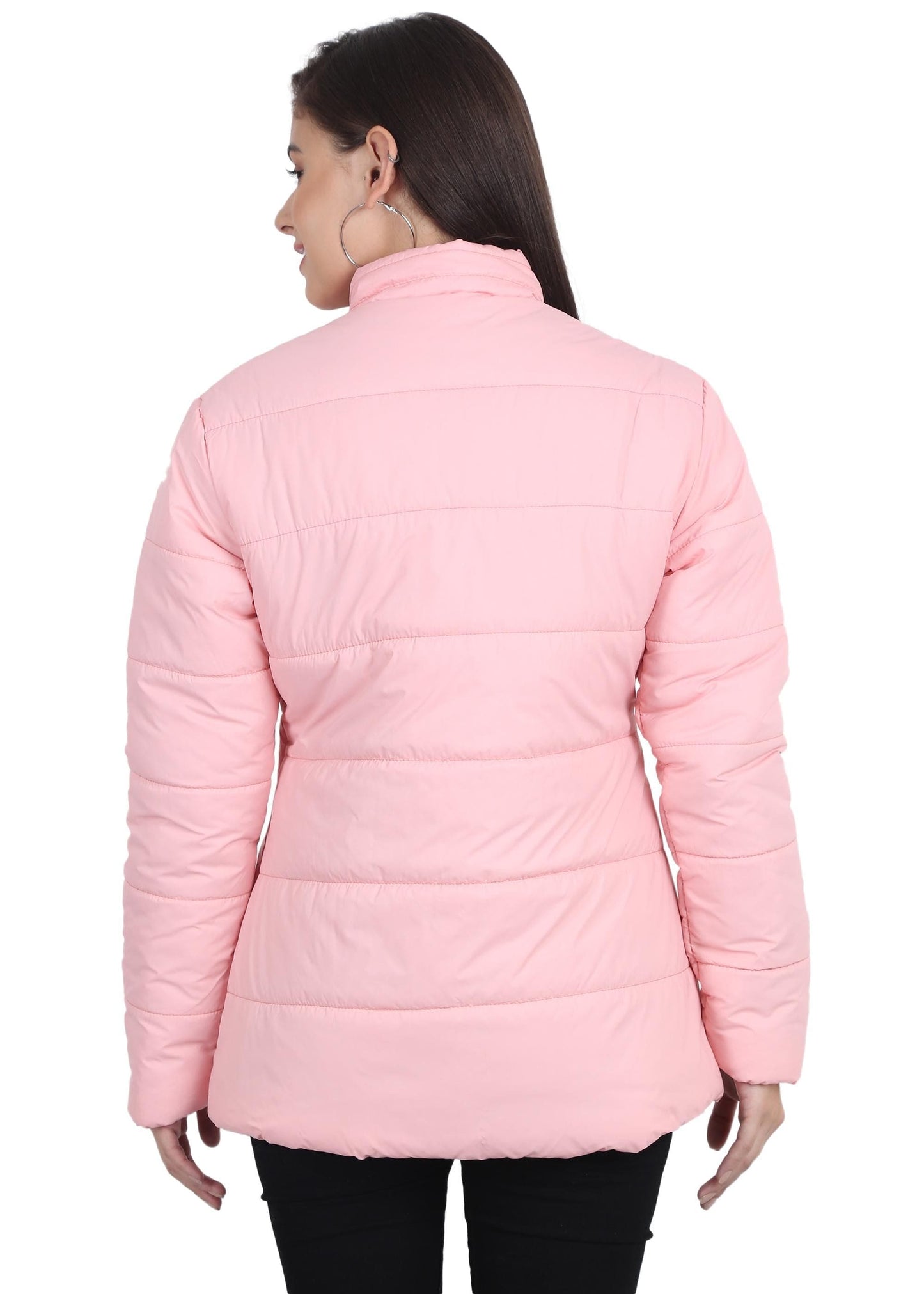 Xohy Women's Pink Winter Wear Full Sleeve Solid Puffer Jacket - PURE