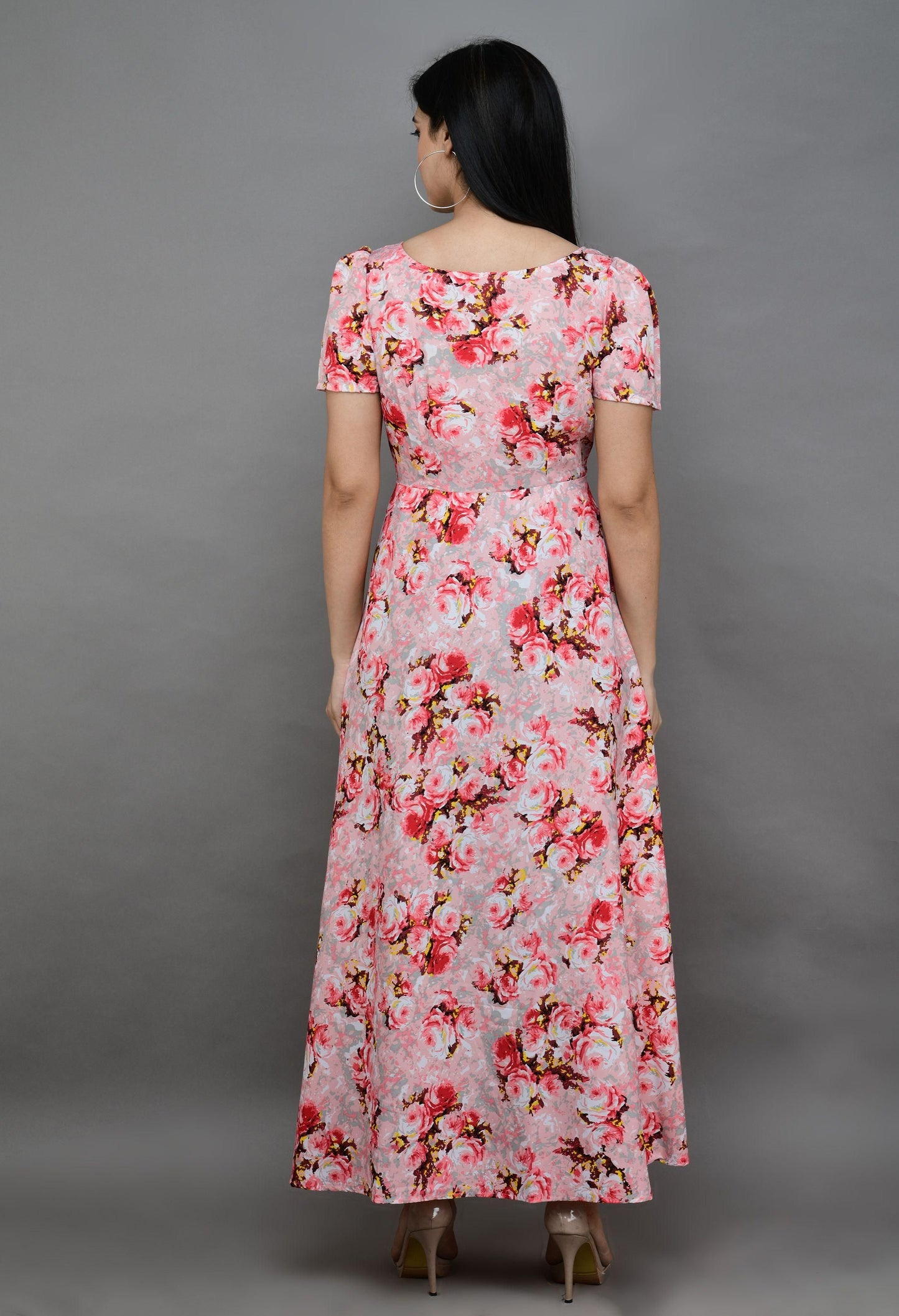 Women's Polyester Printed Maxi Dress - PURE