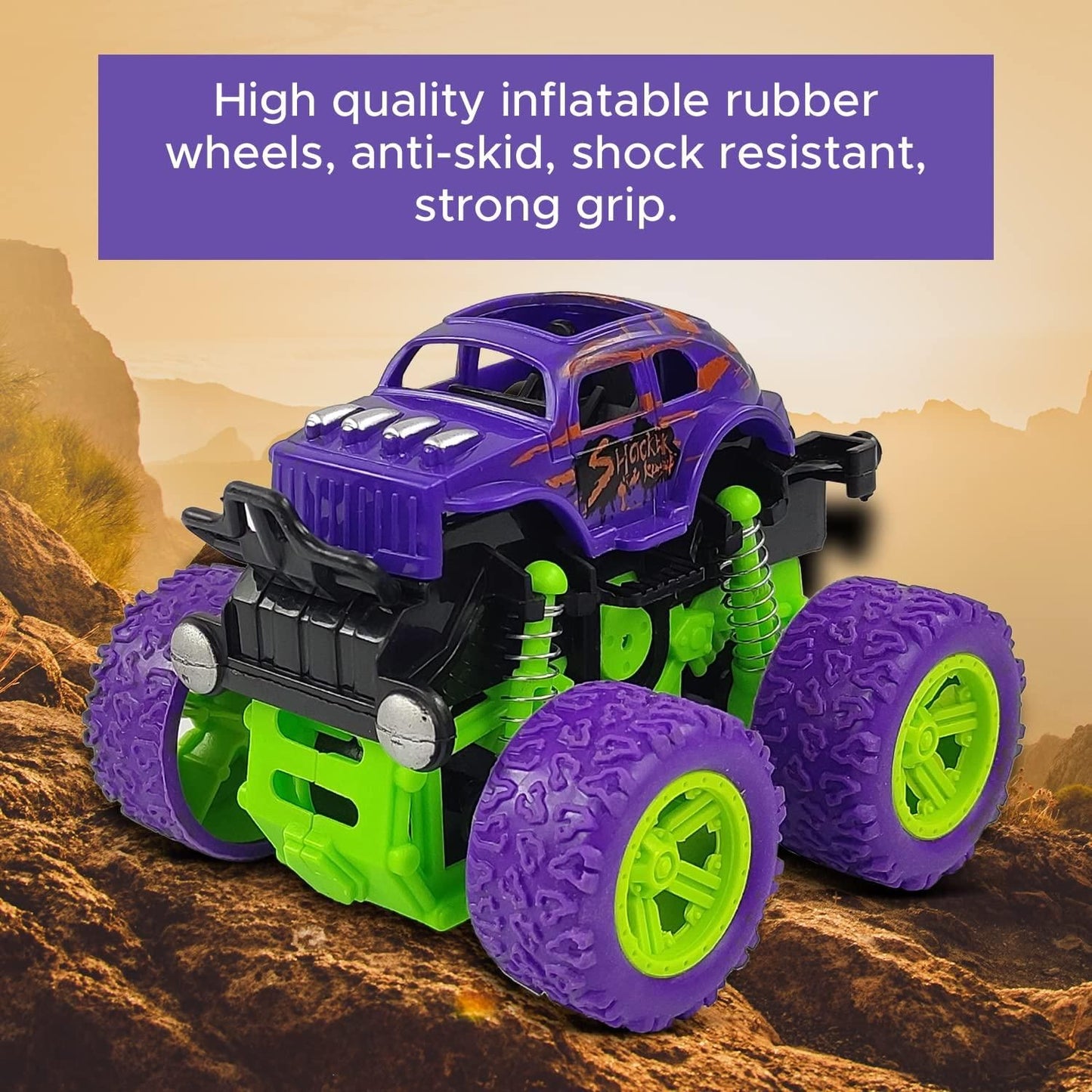 360 Degree Mini Monster Trucks Friction Powered Cars for Kids (Pack Of 2) - PURE