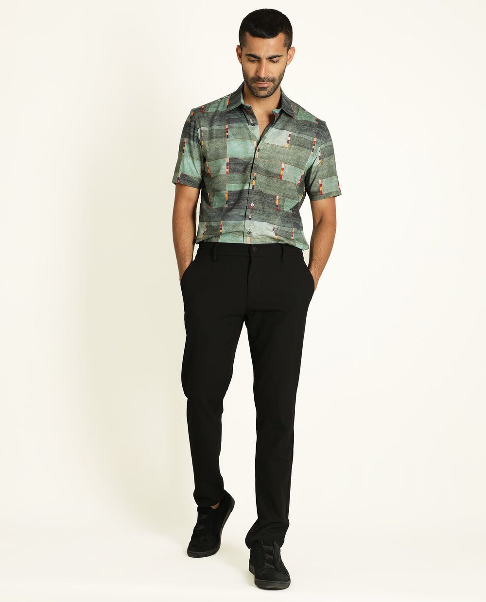 Men's Poly Cotton Printed Half Sleeves Shirt - PURE