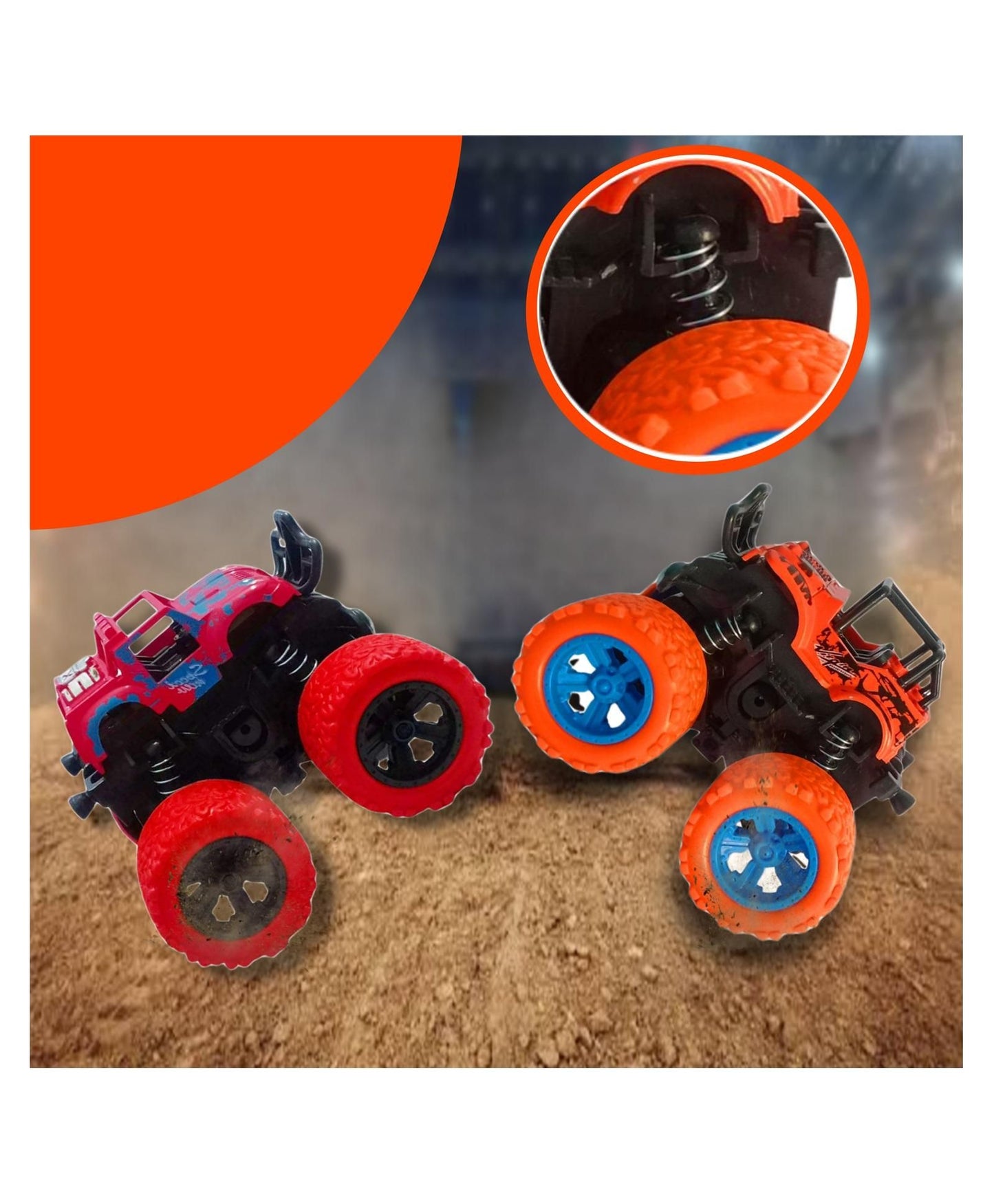 360 Degree Mini Monster Trucks Friction Powered Cars for Kids (Pack Of 2) - PURE