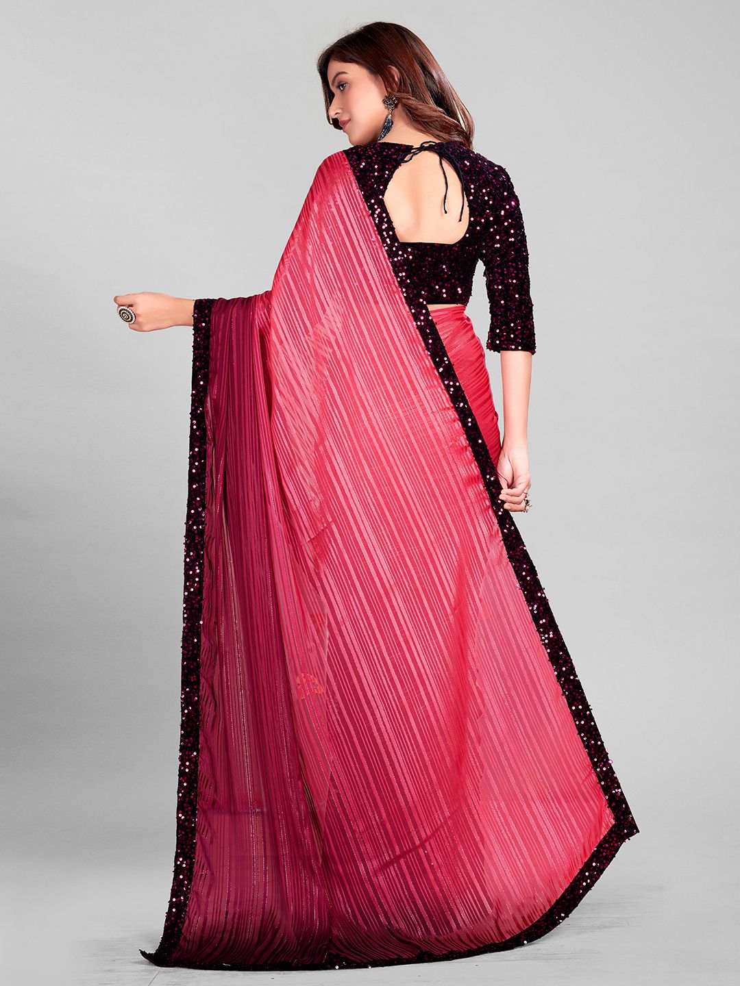 Fancy Embellished Pink Coloured Silk Saree with Blouse Piece - PURE