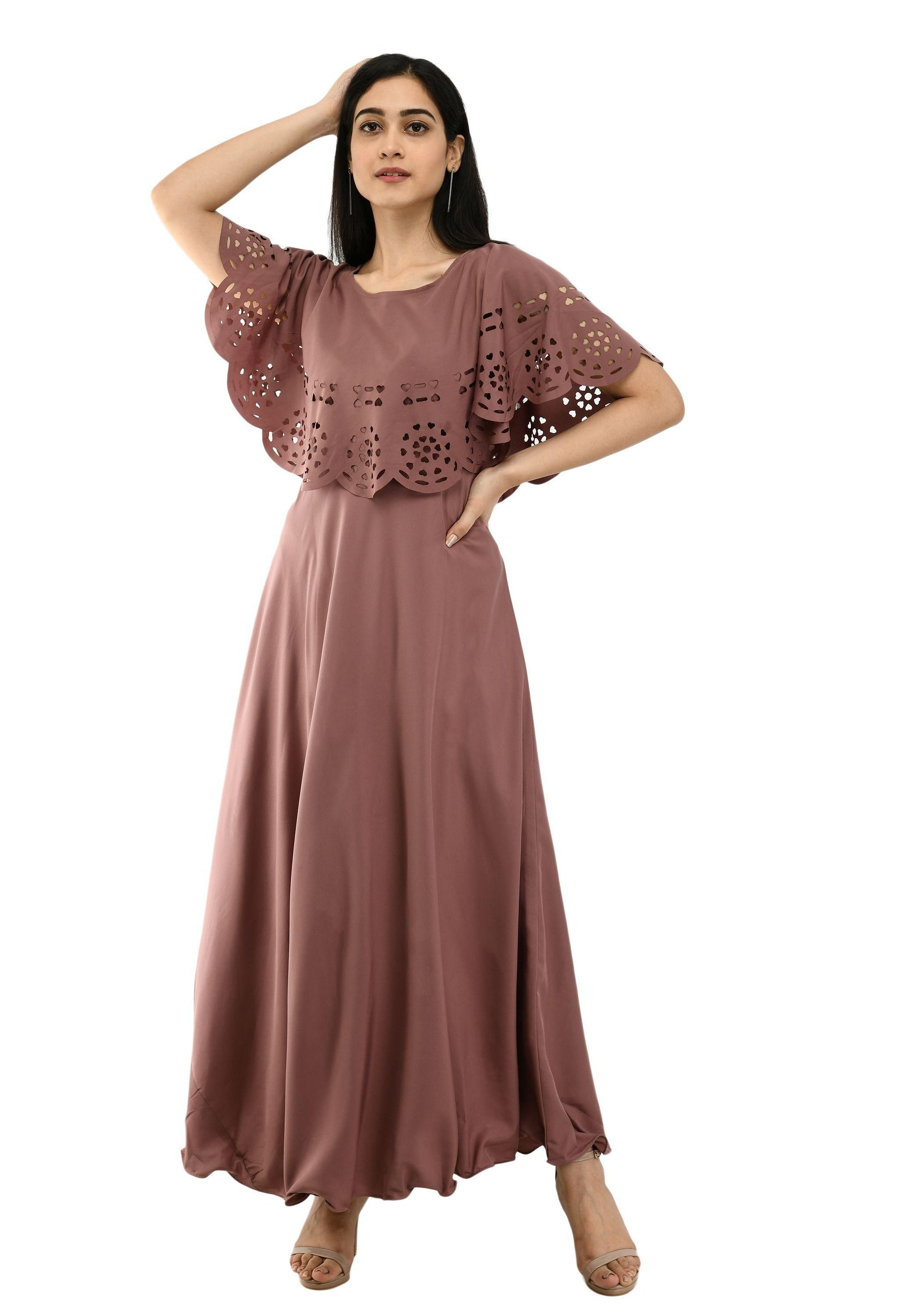 Women's Polyester Solid Maxi Dress - PURE