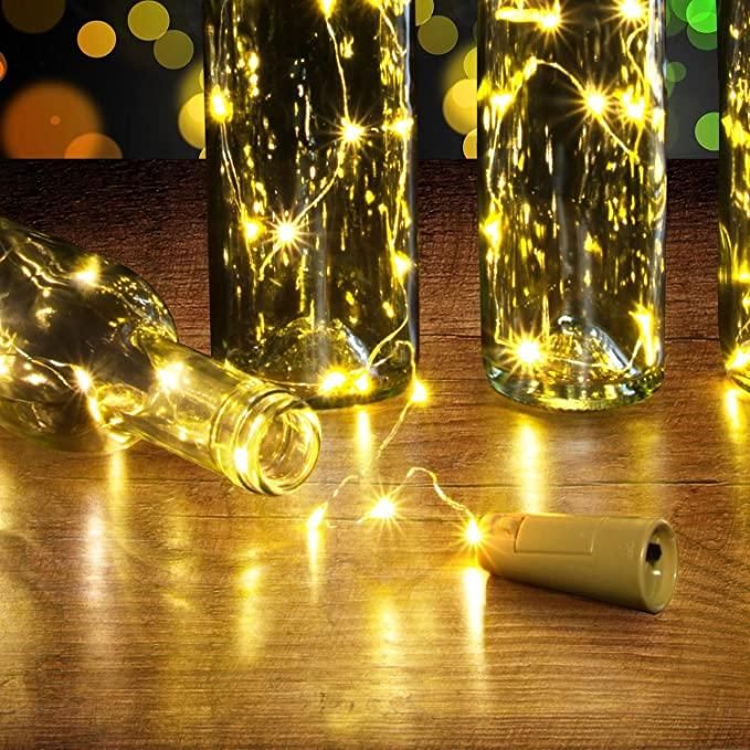 20 Led Wine Bottle Cork Copper Wire String Lights 2M Battery Operated (Warm White Pack Of 12) - PURE