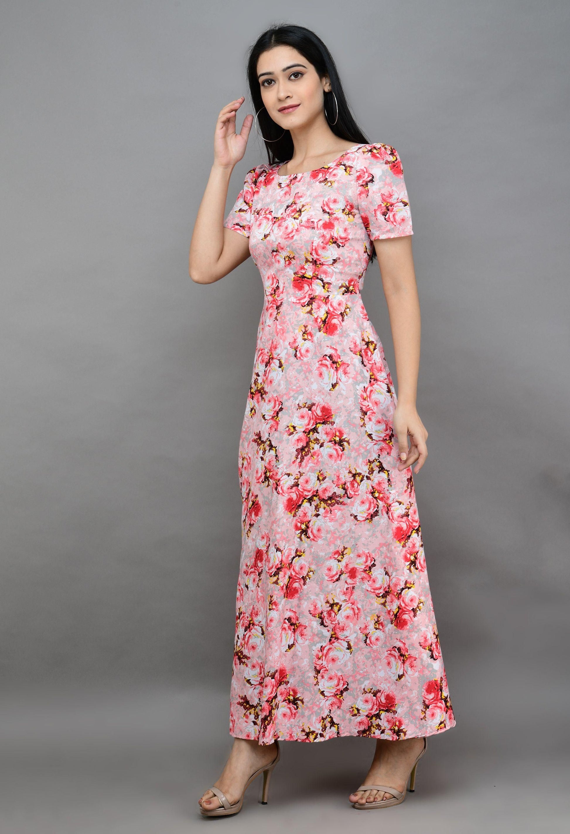 Women's Polyester Printed Maxi Dress - PURE