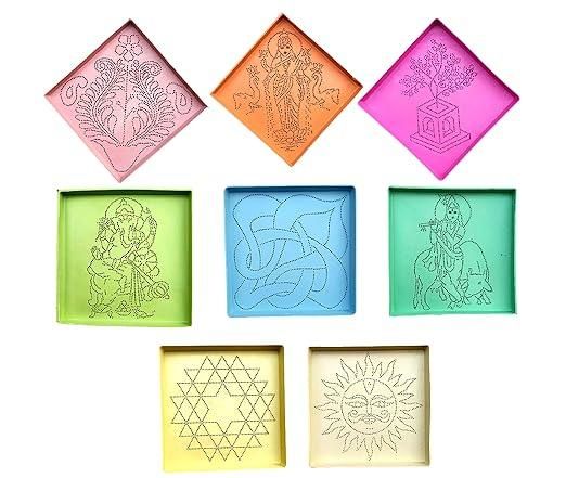 Rangoli Stencils For Making Rangoli Designs, Assorted Stencils (Size: 6x6 In, Set of 8) - PURE