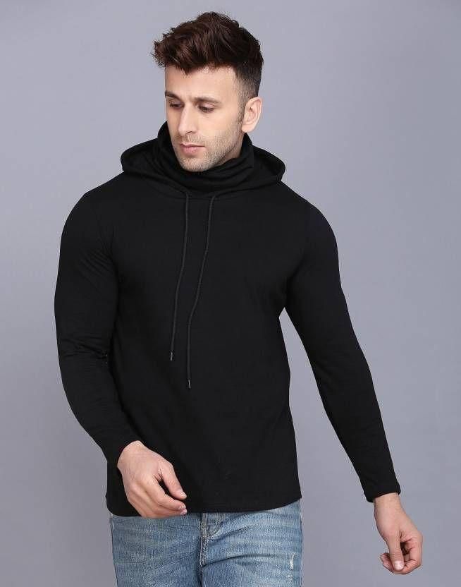 Denzolee Solid Hooded T-Shirt With Mask For Men's - PURE