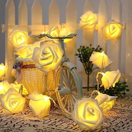 Rose Flower Led Serial String Lights - |10 Feet 14 Led Rose Lights for Home Decoration Indoor Outdoor(Warm White Plug-in) - PURE