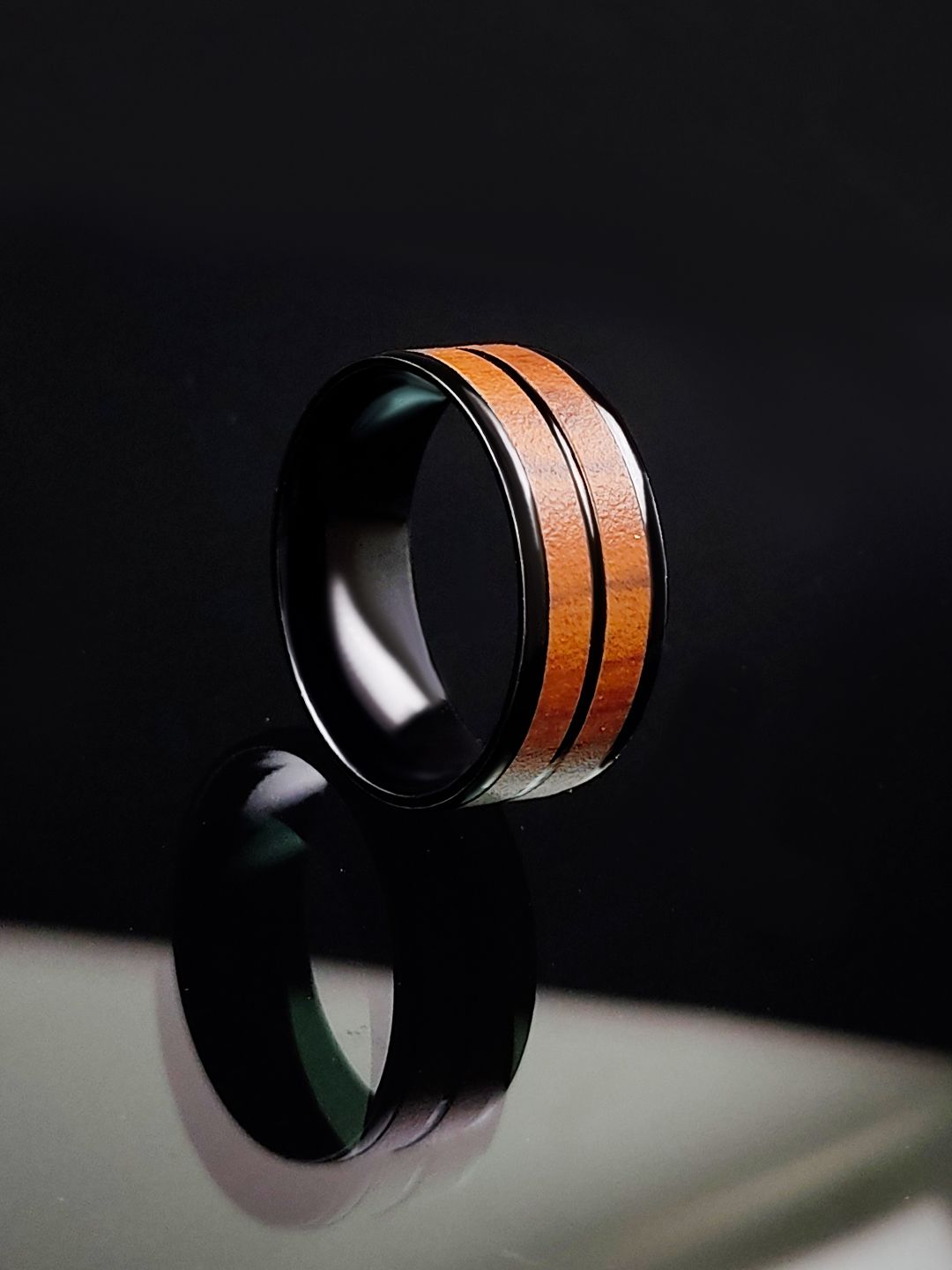 Saizen Stylish Brown Black Band Finger Ring for Men boys - PURE