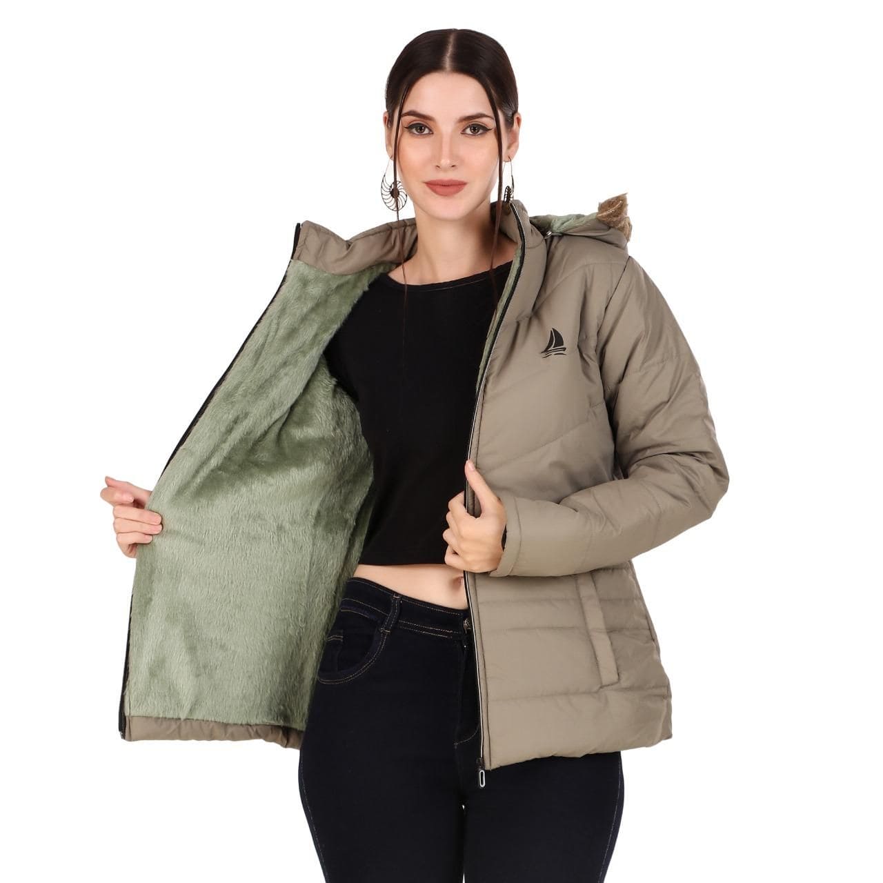 Women's Solid Fluffy/ Puff Jackets - PURE