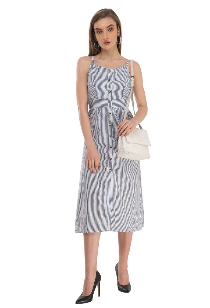 Women's Cotton Stripe Sleeveless Dress - PURE