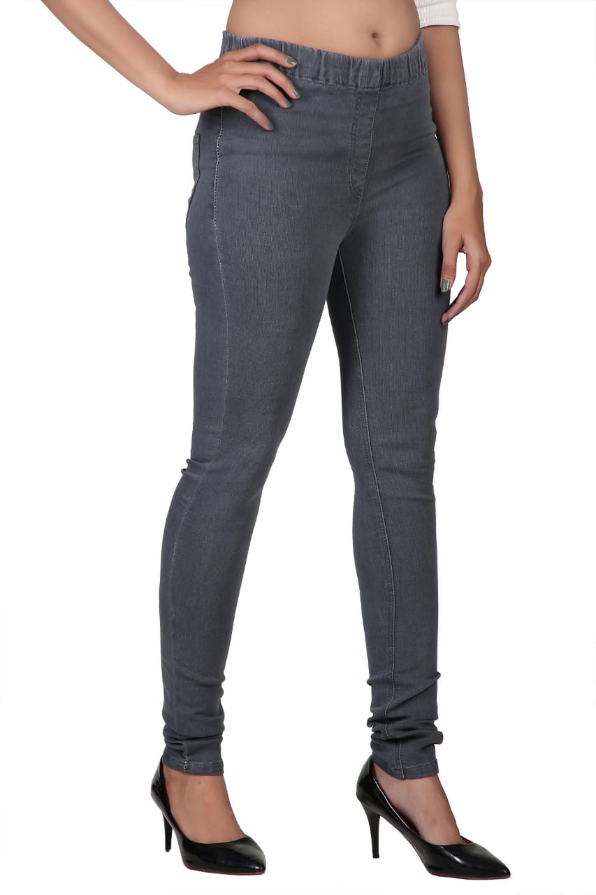 Women's Denim Lycra Solid Plus Size Jeggings - PURE