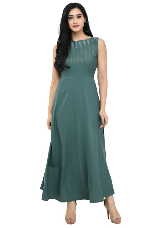 Women's Polyester Solid Maxi Dress - PURE