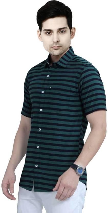 Men's Lycra Blend Stripe Print Casual Shirt - PURE