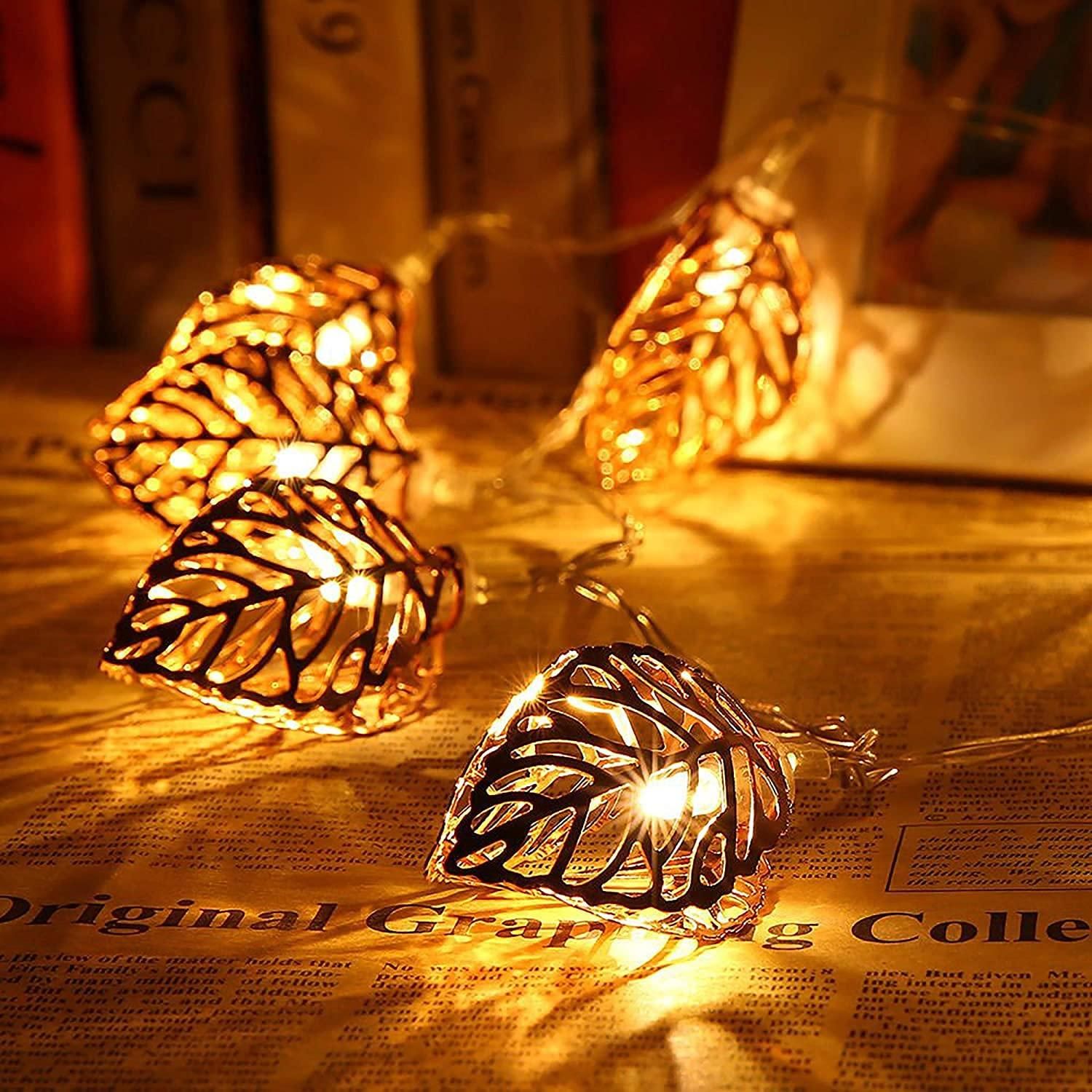 Metal Tree Leaf Shape Decorative LED Fairy String Starry Lights 14 2D Leaf - PURE