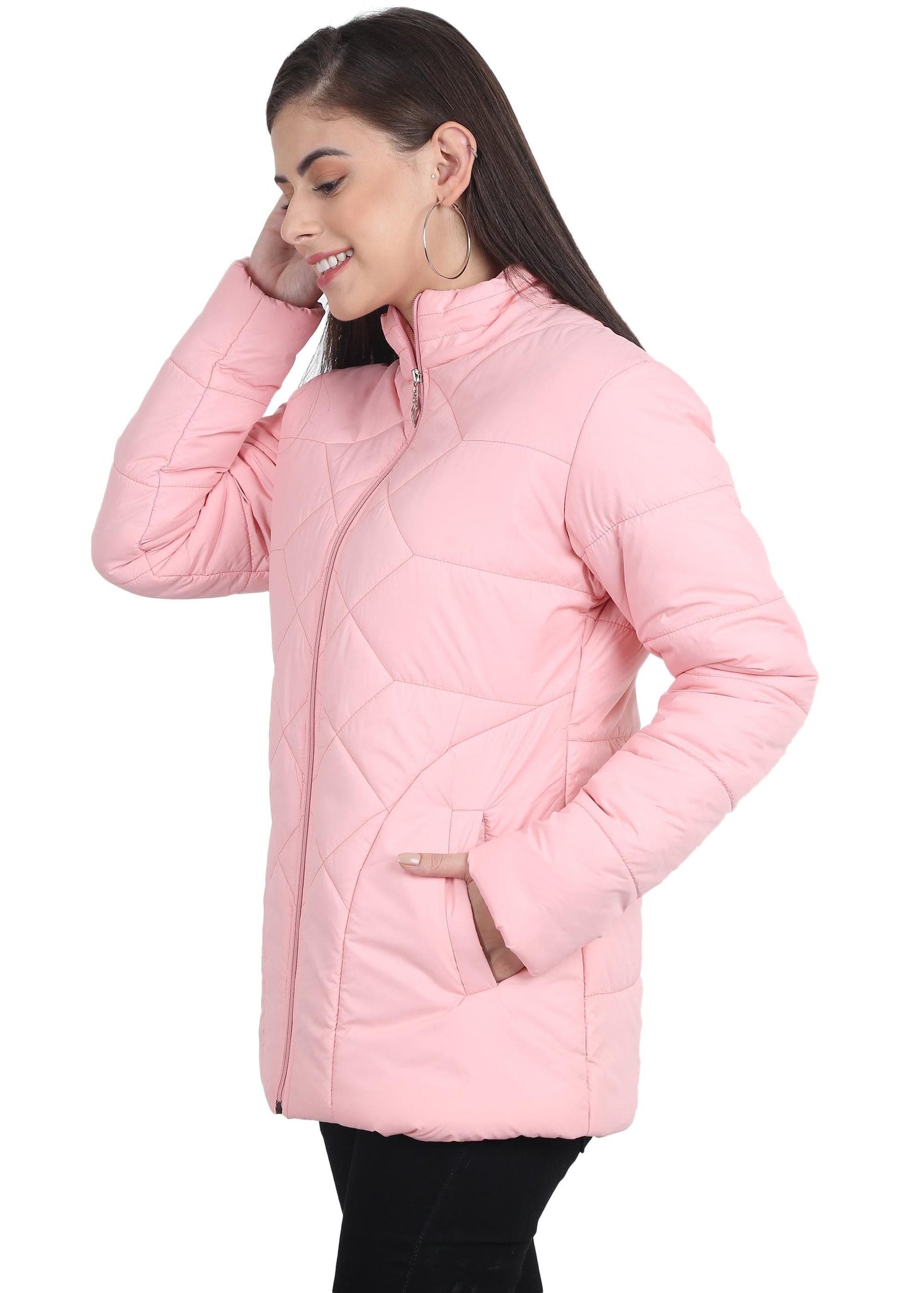 Xohy Women's Pink Winter Wear Full Sleeve Solid Puffer Jacket - PURE