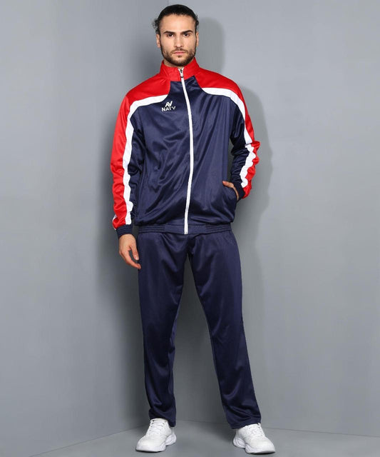 Mens Polyester Color Block Full Sleeves Track Suit - PURE