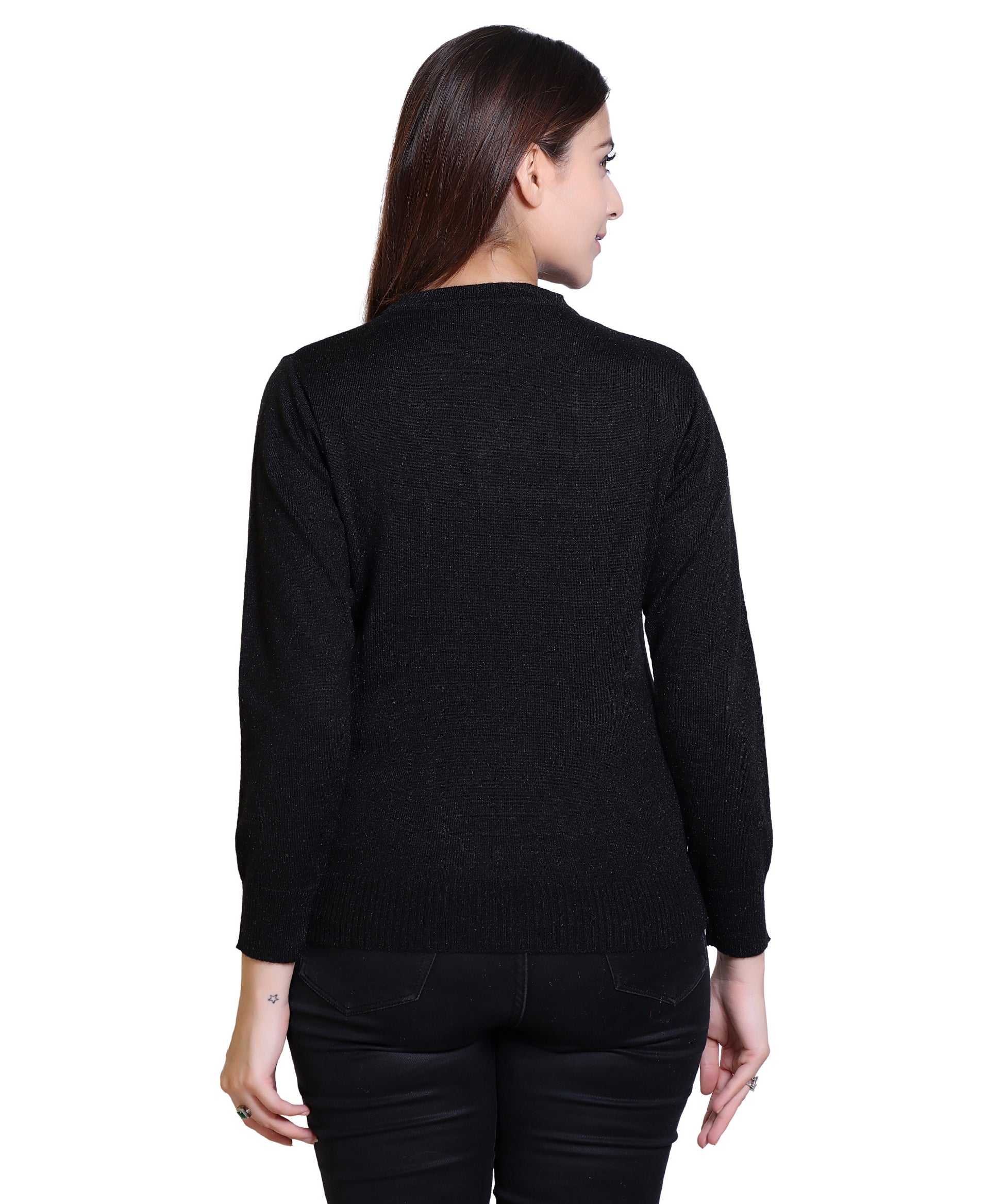 Women's Solid Woolen Full Sleeves Sweater - PURE