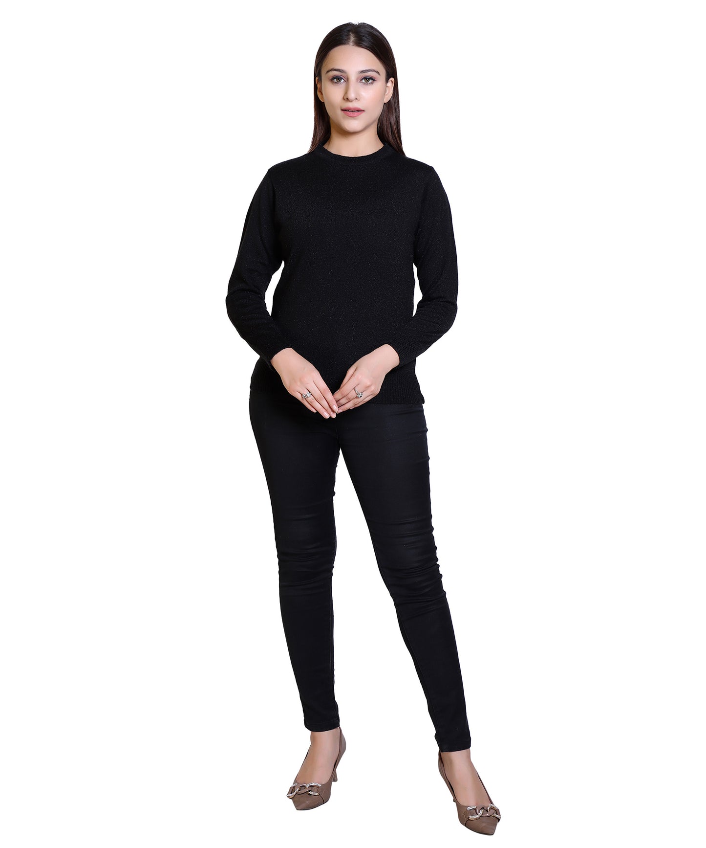 Women's Solid Woolen Full Sleeves Sweater - PURE