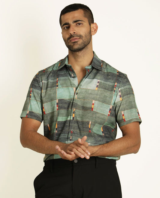 Men's Poly Cotton Printed Half Sleeves Shirt - PURE