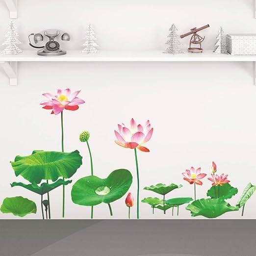 Green Leaves Lotus Flower Wall Decor Sticker - PURE