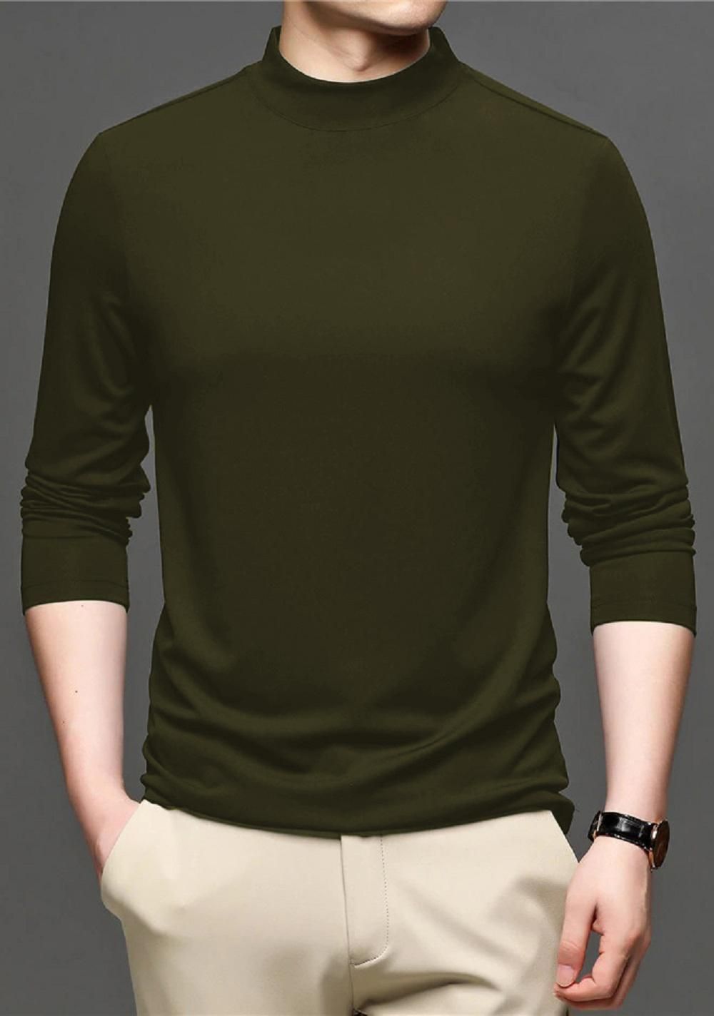 Polyester Solid Full Sleeves Mens Round Neck T-Shirt - PURE