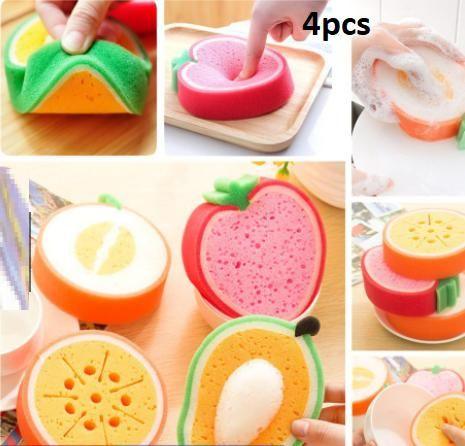 Cleaning Sponge- Fruits Shaped Kitchen/Bathroom Wash Cleaning Sponge (Pack of 4) - PURE