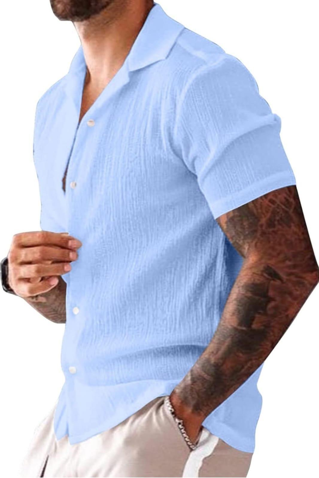 Men's Polycotton (Popcorn Fabric ) Solid Half Sleeves Casual Shirt - PURE