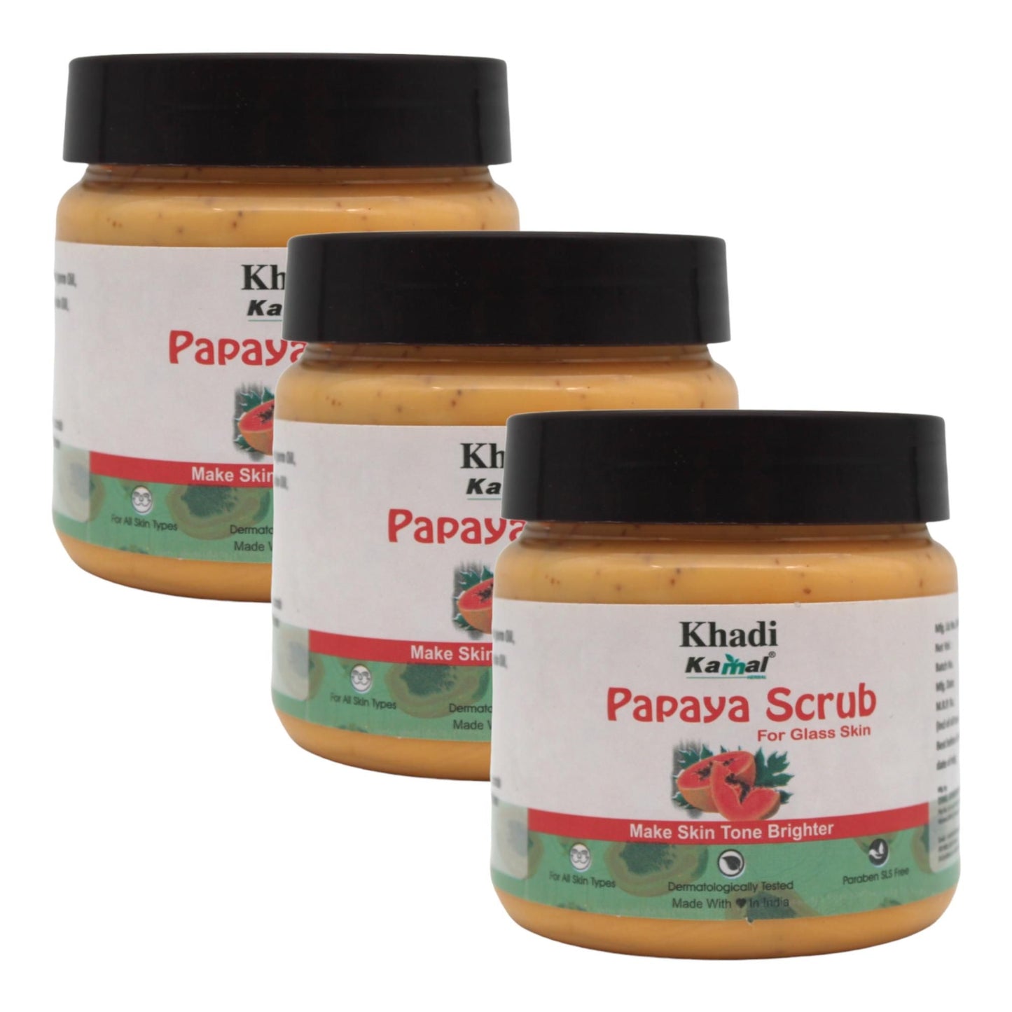 Khadi Kamal Herbal 100 Pure Natural & Organic Papaya Face Scrub For Man And Women 180gm Pack of 3 - PURE