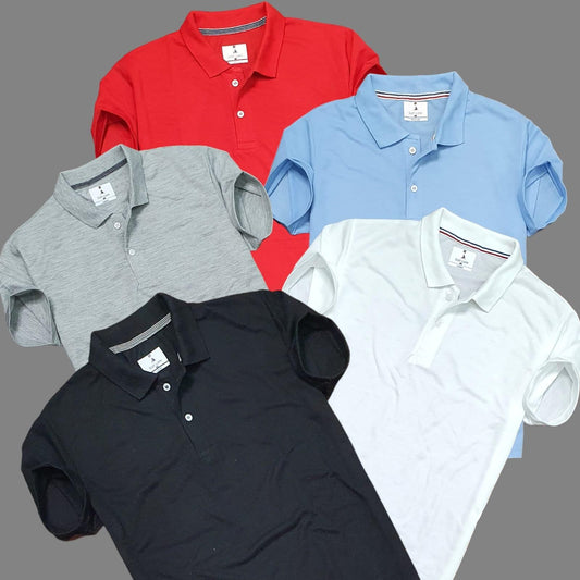 Plane Matty Solid Half Sleeves Mens Polo neck T-Shirt Pack Of 5 - PURE